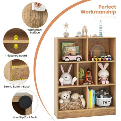 7-Cube Bookshelf with 2 Anti-Tipping Kits for Living Room Bedroom Kid’s Room-Natural