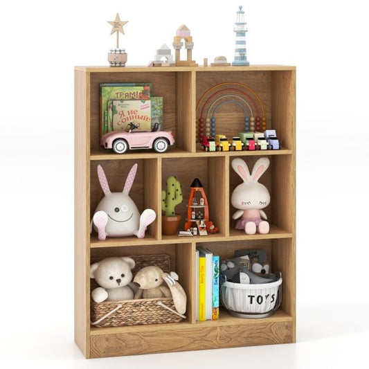 7-Cube Bookshelf with 2 Anti-Tipping Kits for Living Room Bedroom Kid’s Room-Natural