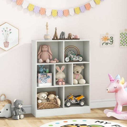 7-Cube Bookshelf with 2 Anti-Tipping Kits for Living Room Bedroom Kid’s Room-White