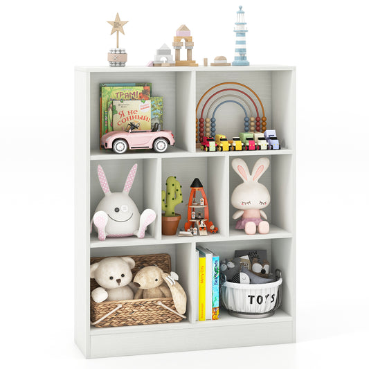 7-Cube Bookshelf with 2 Anti-Tipping Kits for Living Room and Kid’s Room-White