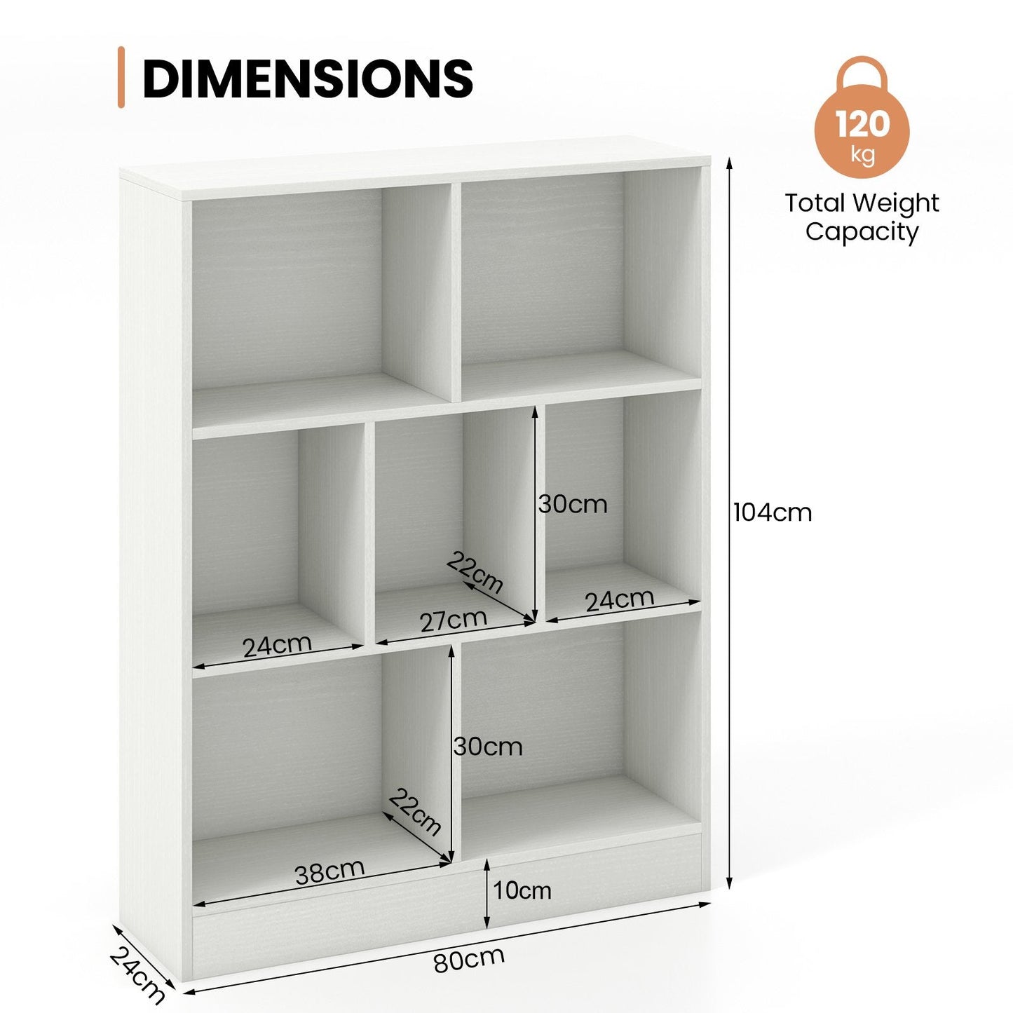 7-Cube Bookshelf with 2 Anti-Tipping Kits for Living Room and Kid’s Room-White