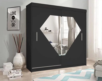 Diamond Sliding Door Wardrobe - Black, Grey, White - 150cm and 203cm