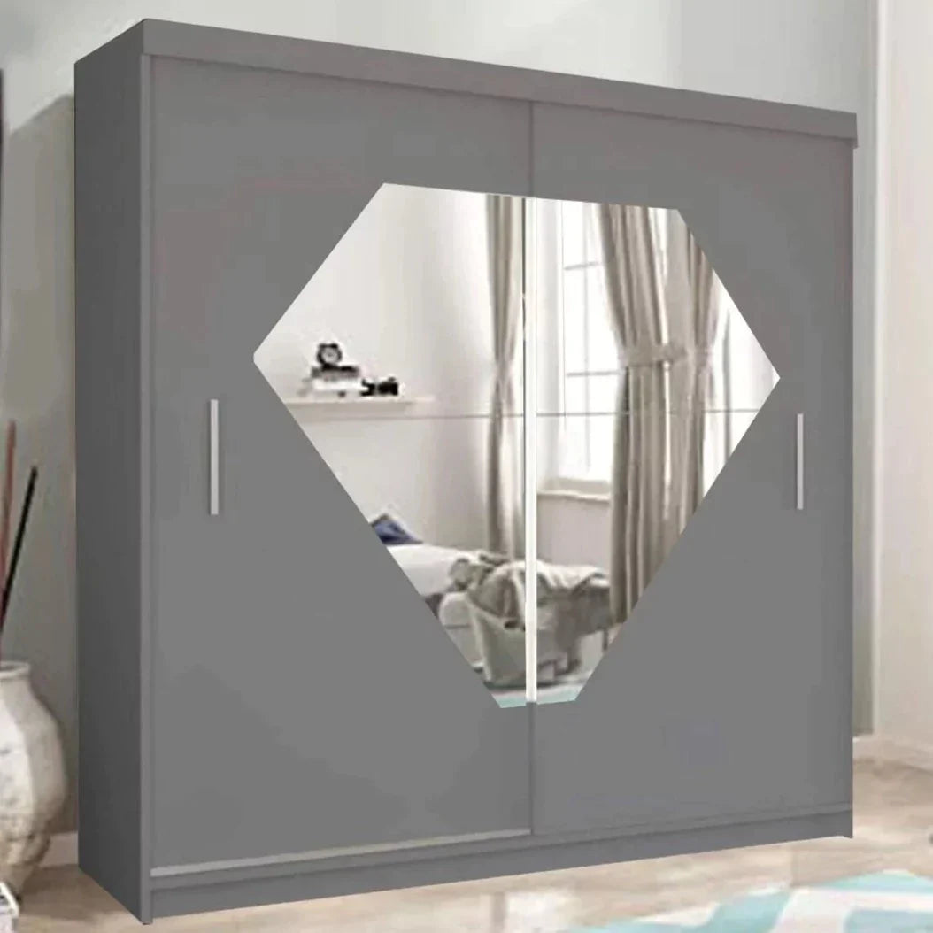 Diamond Sliding Door Wardrobe - Black, Grey, White - 150cm and 203cm