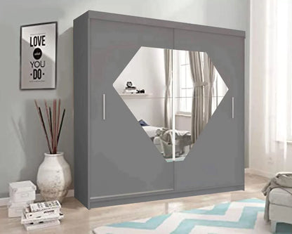 Diamond Sliding Door Wardrobe - White, Black, Grey - 150cm and 203cm