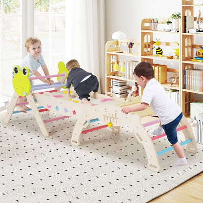 7-in-1 Triangle Set for Kids Frog Climbing Frame with Ramp and Foldable Triangle-Colorful