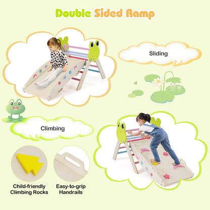 7-in-1 Triangle Set for Kids Frog Climbing Frame with Ramp and Foldable Triangle-Colorful