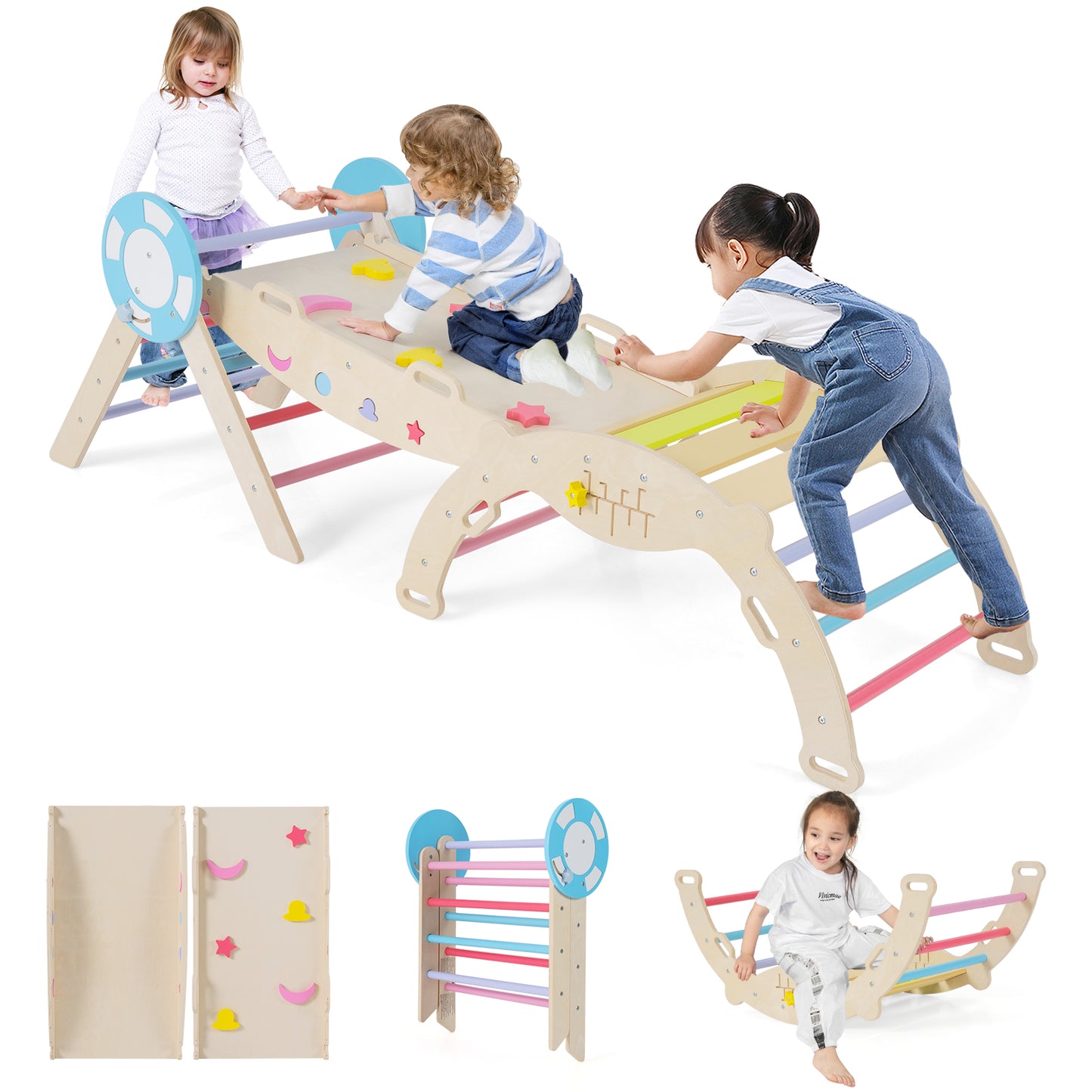 7-in-1 Colorful Montessori Climber Set Toddler Nautical Themed Climbing Set-Colourful