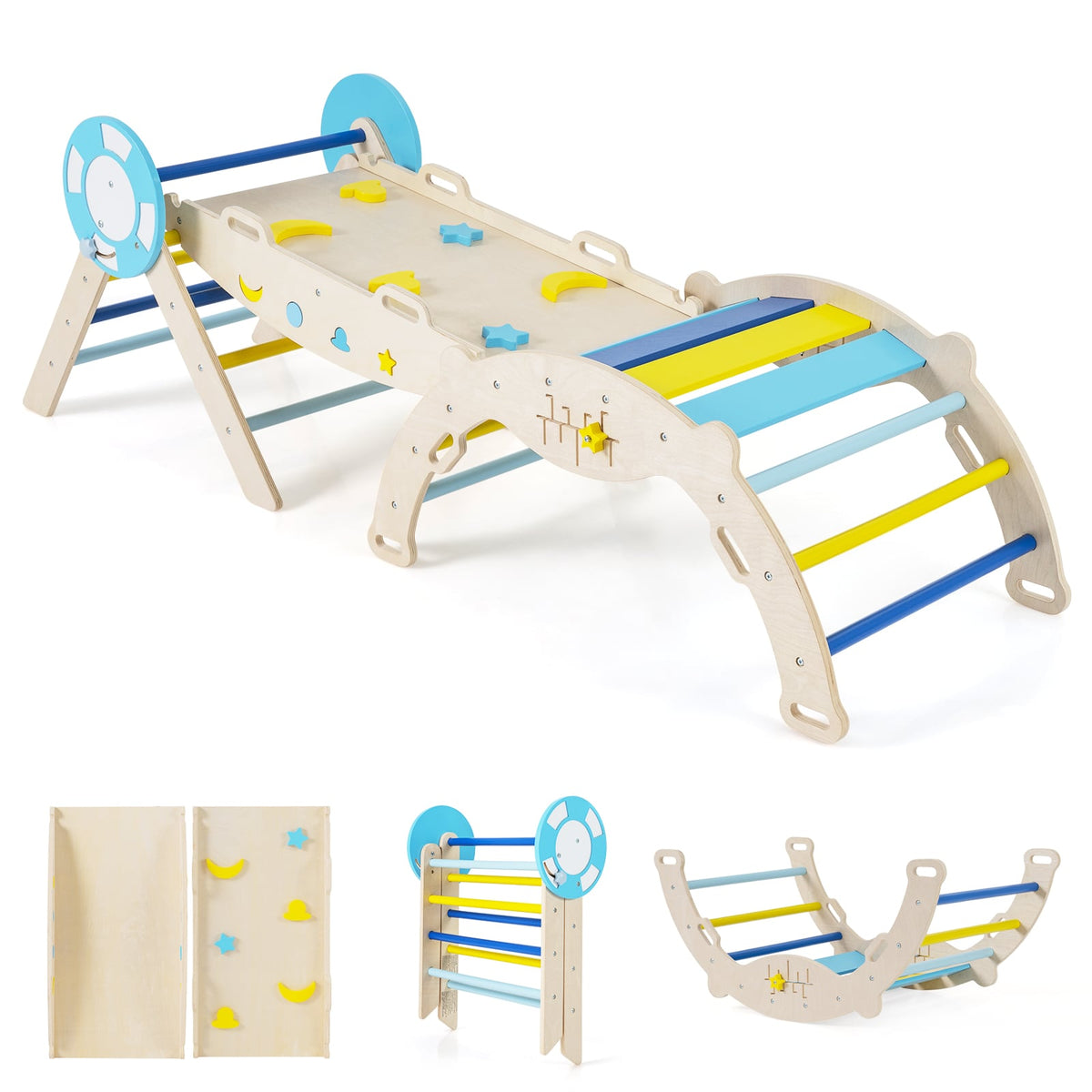 7-in-1 Colorful Montessori Climber Set Toddler Nautical Themed Climbing Set-Macaron