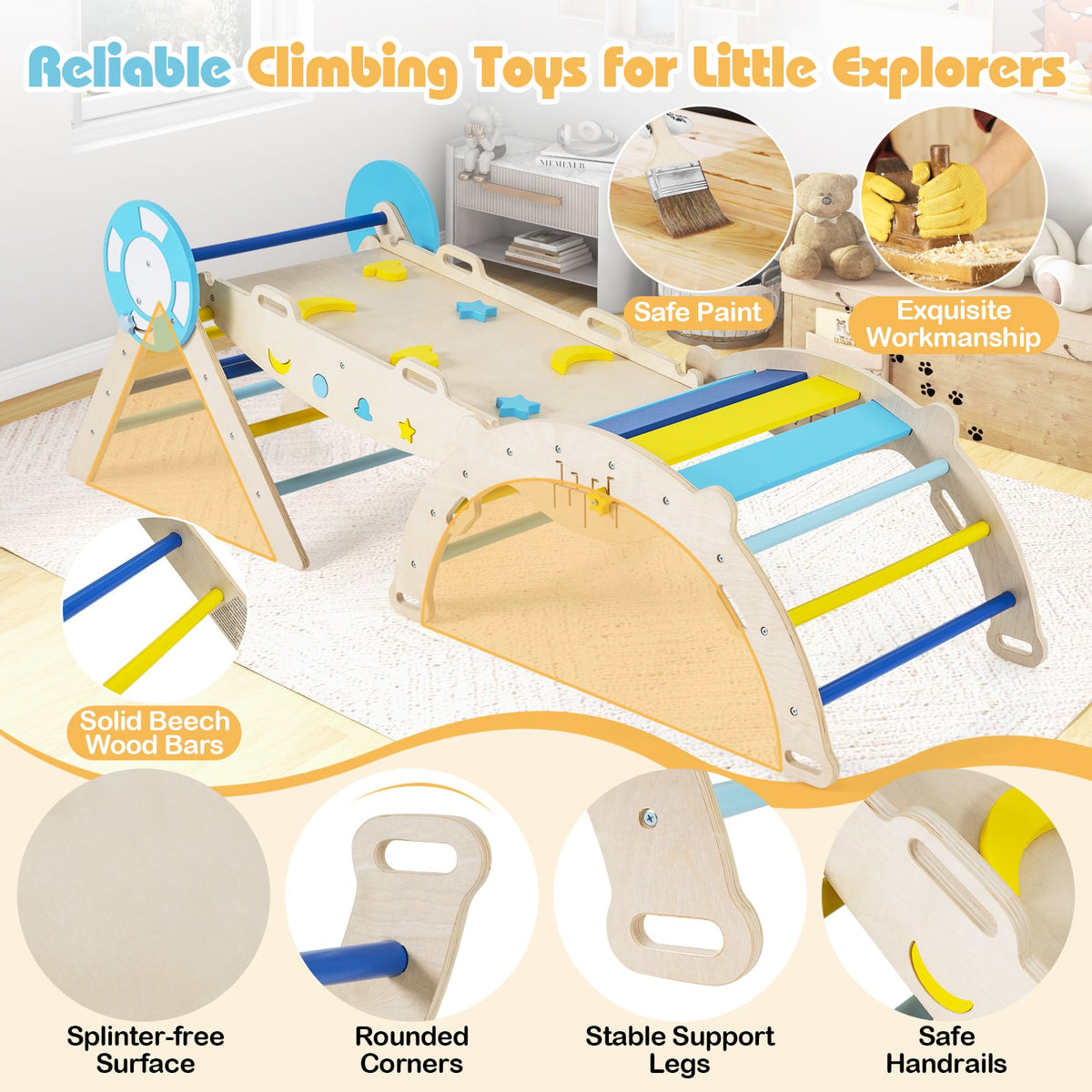 7-in-1 Colorful Montessori Climber Set Toddler Nautical Themed Climbing Set-Macaron