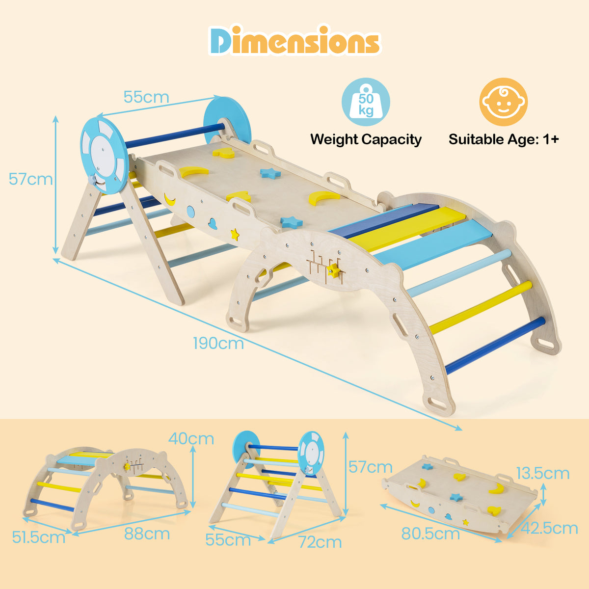 7-in-1 Colorful Montessori Climber Set Toddler Nautical Themed Climbing Set-Macaron