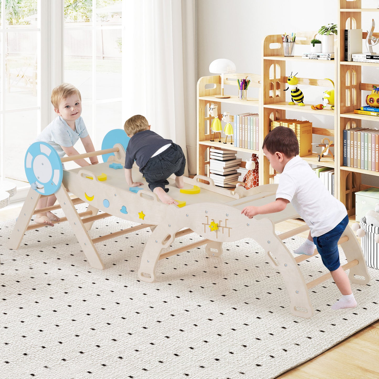 7-in-1 Colorful Montessori Climber Set Toddler Nautical Themed Climbing Set-Natural