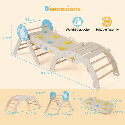 7-in-1 Colorful Montessori Climber Set Toddler Nautical Themed Climbing Set-Natural
