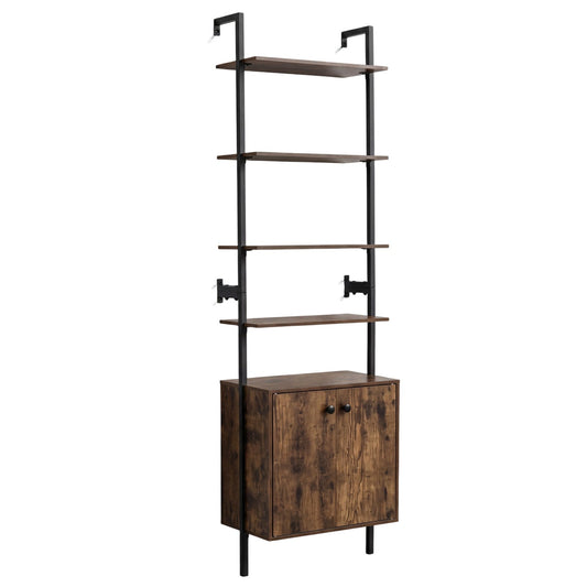 7-Tier Ladder Bookshelf with 2-Door Cabinet and 4 Shelves in Rustic Brown