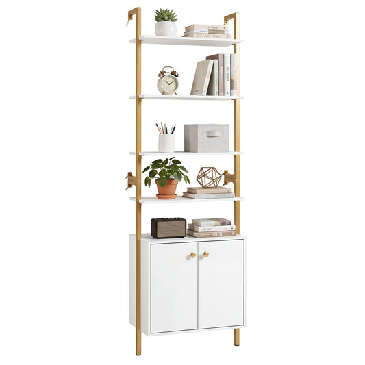 7-Tier Ladder Bookshelf with 2-Door Cabinet and 4 Shelves in White