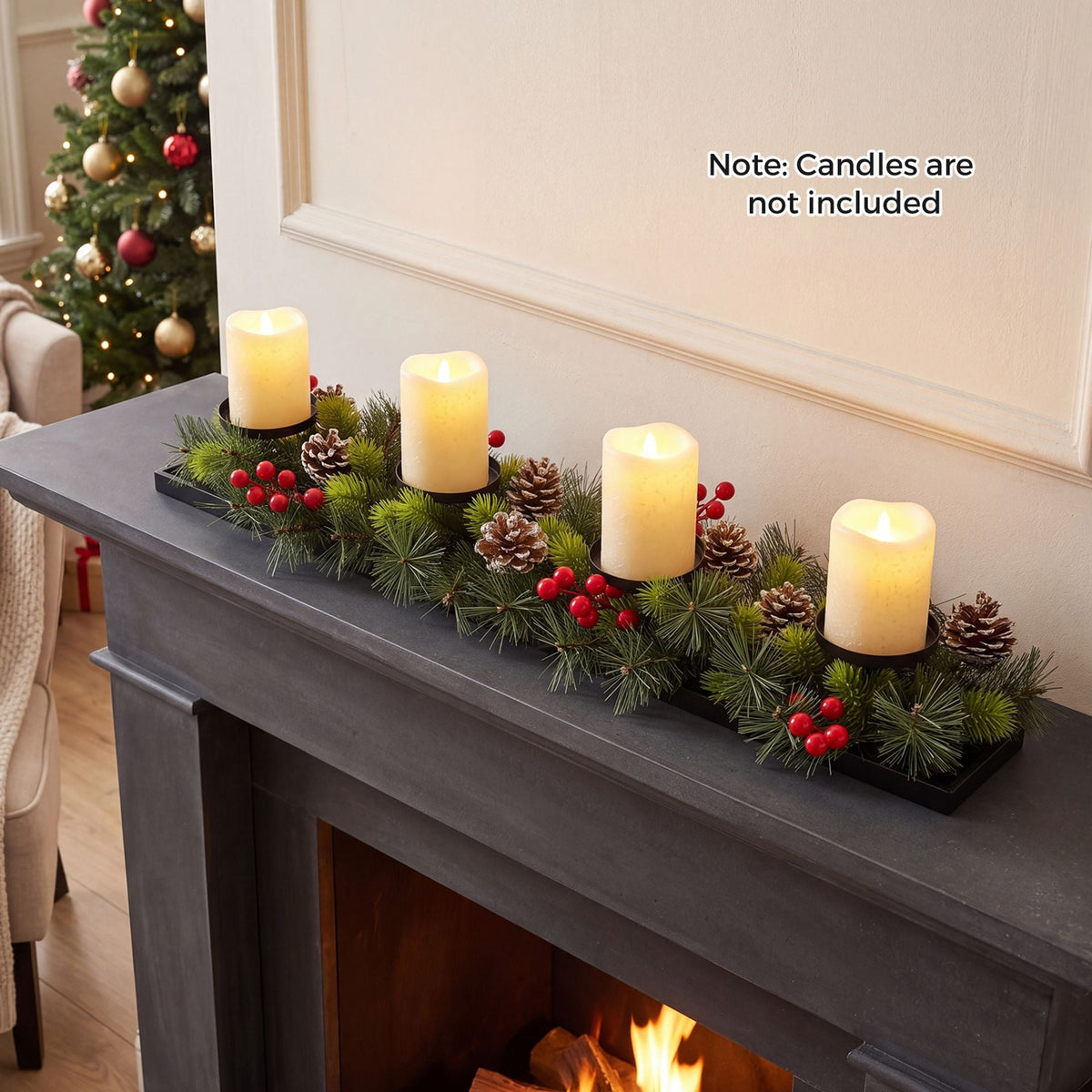 70 CM Foldable Christmas Candle Holder with 4 Candle Trays and 58 Branch Tips