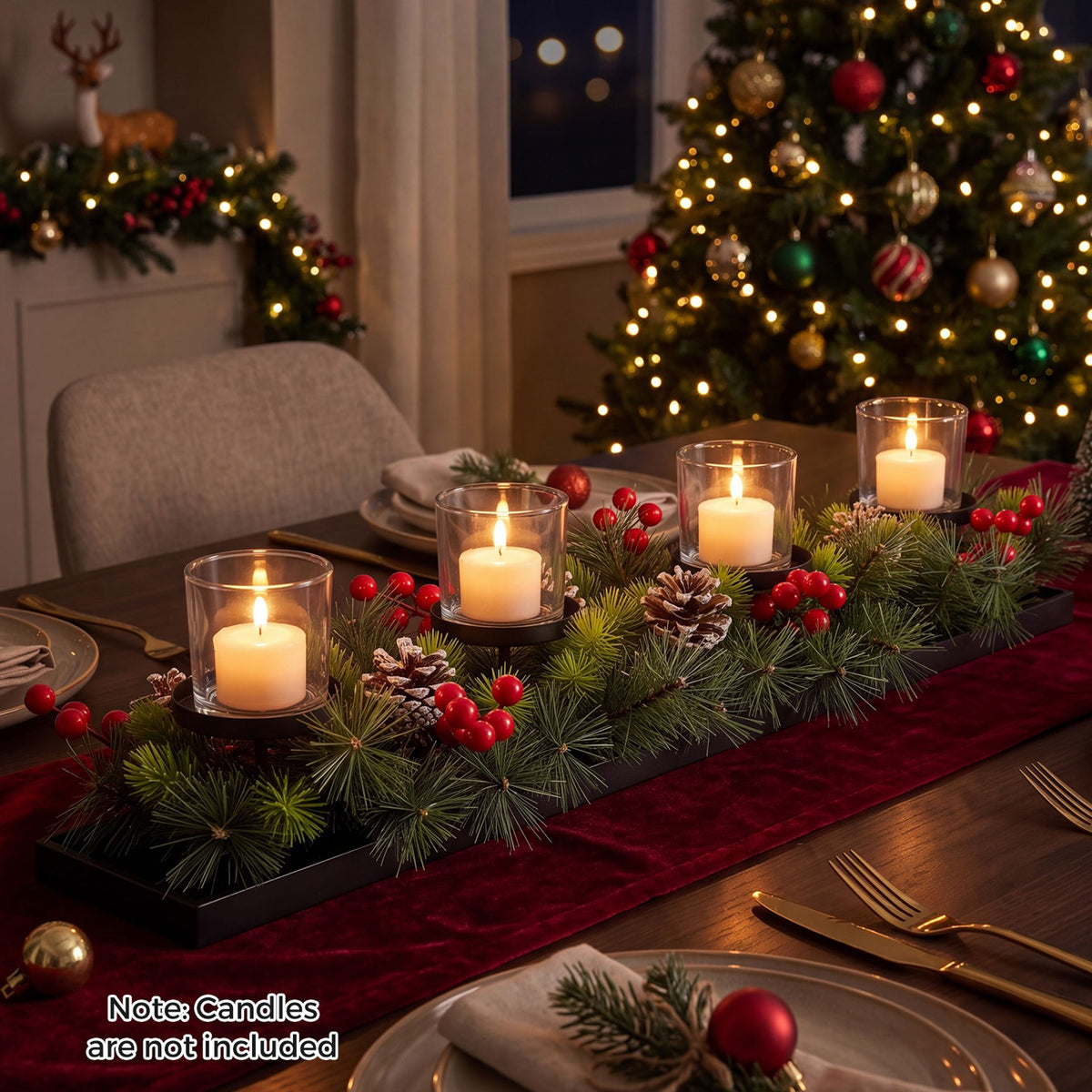 70 CM Foldable Christmas Candle Holder with 4 Candle Trays and 58 Branch Tips