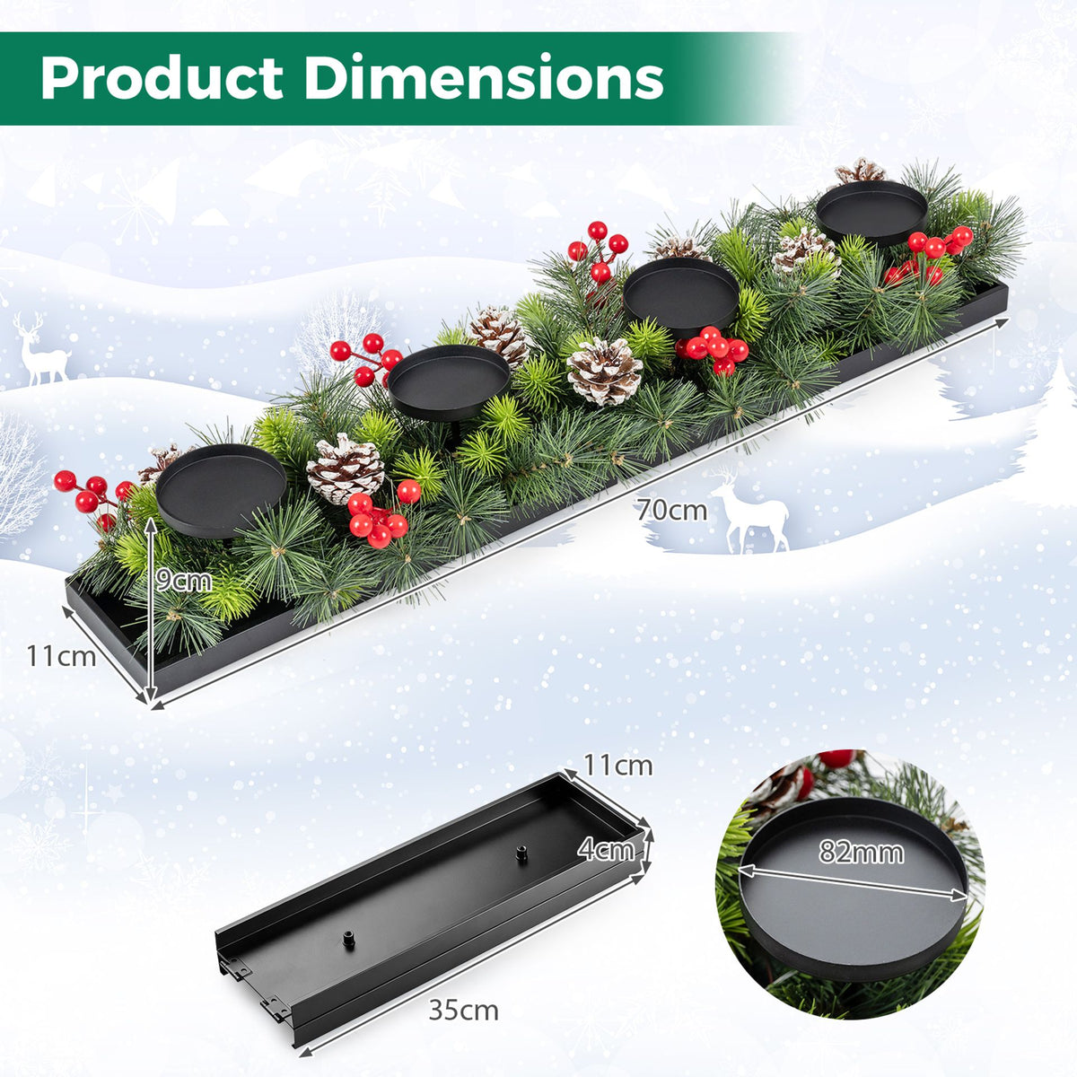 70 CM Foldable Christmas Candle Holder with 4 Candle Trays and 58 Branch Tips