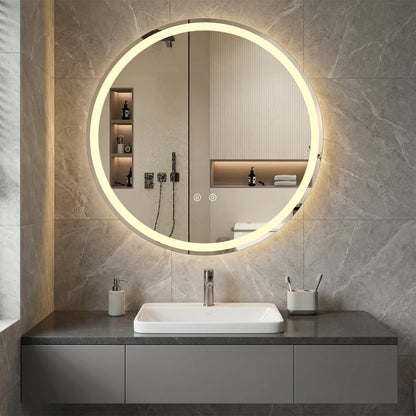 70 CM Round LED Lighted Mirror Wall Mounted with 2 lighting Sources