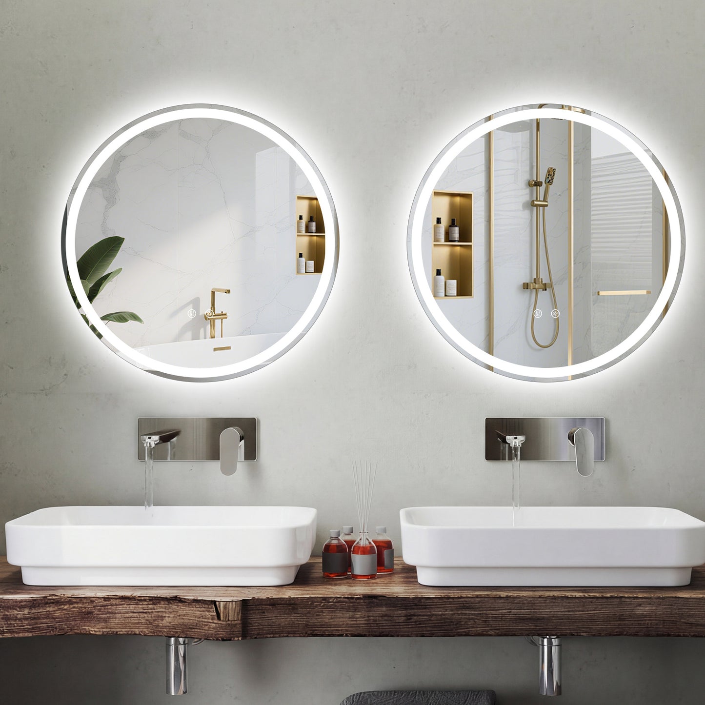 70 CM Round LED Lighted Mirror Wall Mounted with 2 lighting Sources