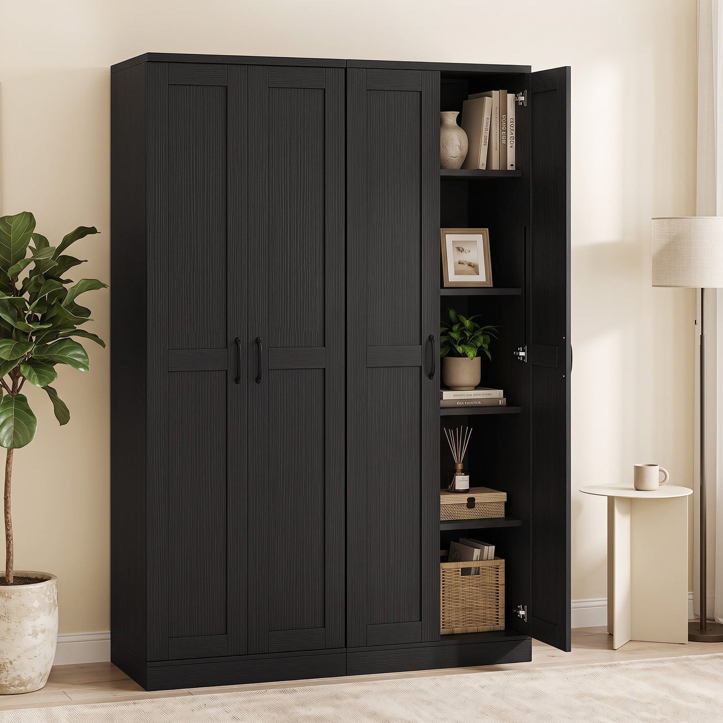 70" Tall Storage Cabinet with Doors and Adjustable Shelves for Kitchen-Black