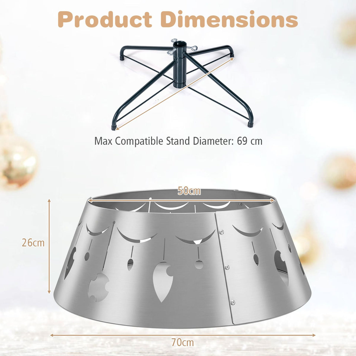 70 cm Metal Christmas Tree Collar Basket Fits up to 230 cm Christmas Tree with Easy Setup