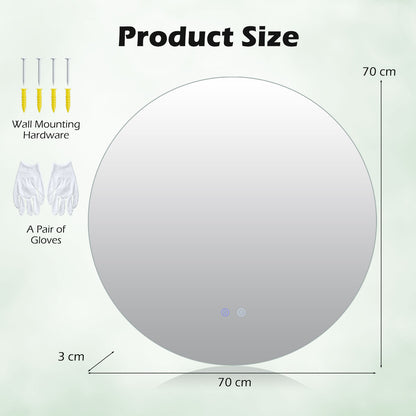 70 cm Round LED Lighted Mirror Wall Mounted Bathroom Mirror