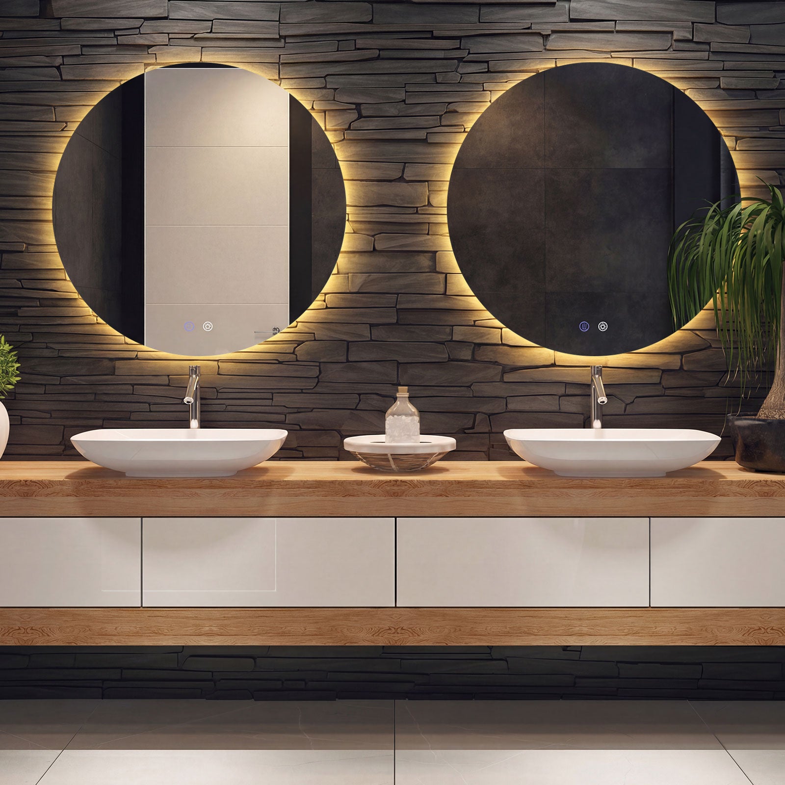 70 cm Round LED Lighted Mirror Wall Mounted Bathroom Mirror