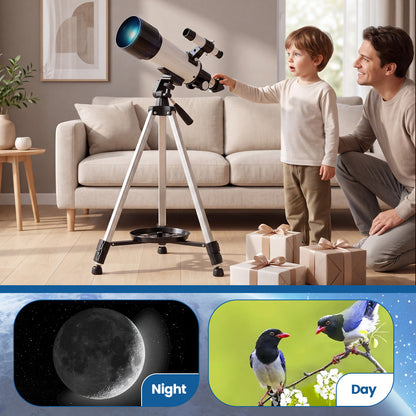 70 mm Refractor Telescope with 2 Eyepieces Adjustable Tripod Phone Mount and Carry Bag-White