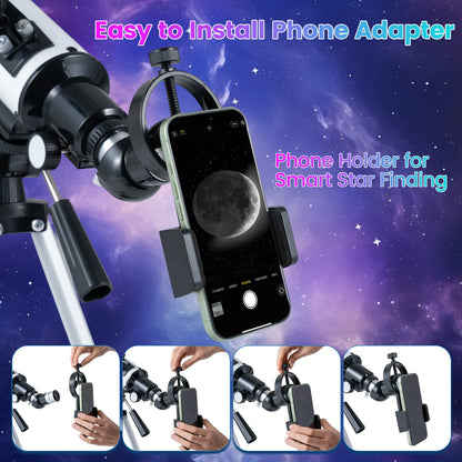 70 mm Refractor Telescope with 2 Eyepieces Adjustable Tripod Phone Mount and Carry Bag-White