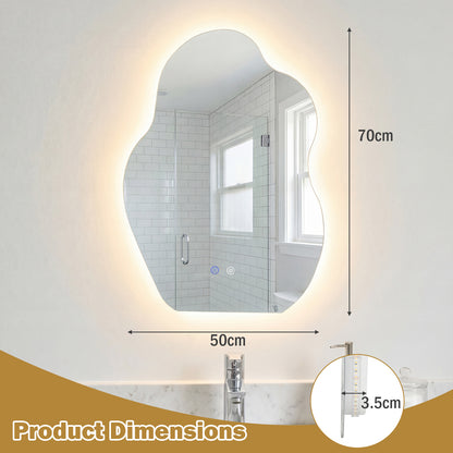 70 x 50 CM Irregular LED Bathroom Mirror with 3 Light Colors