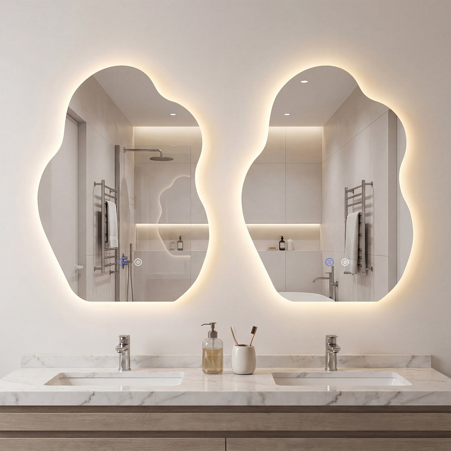 70 x 50 CM Irregular LED Bathroom Mirror with 3 Light Colors