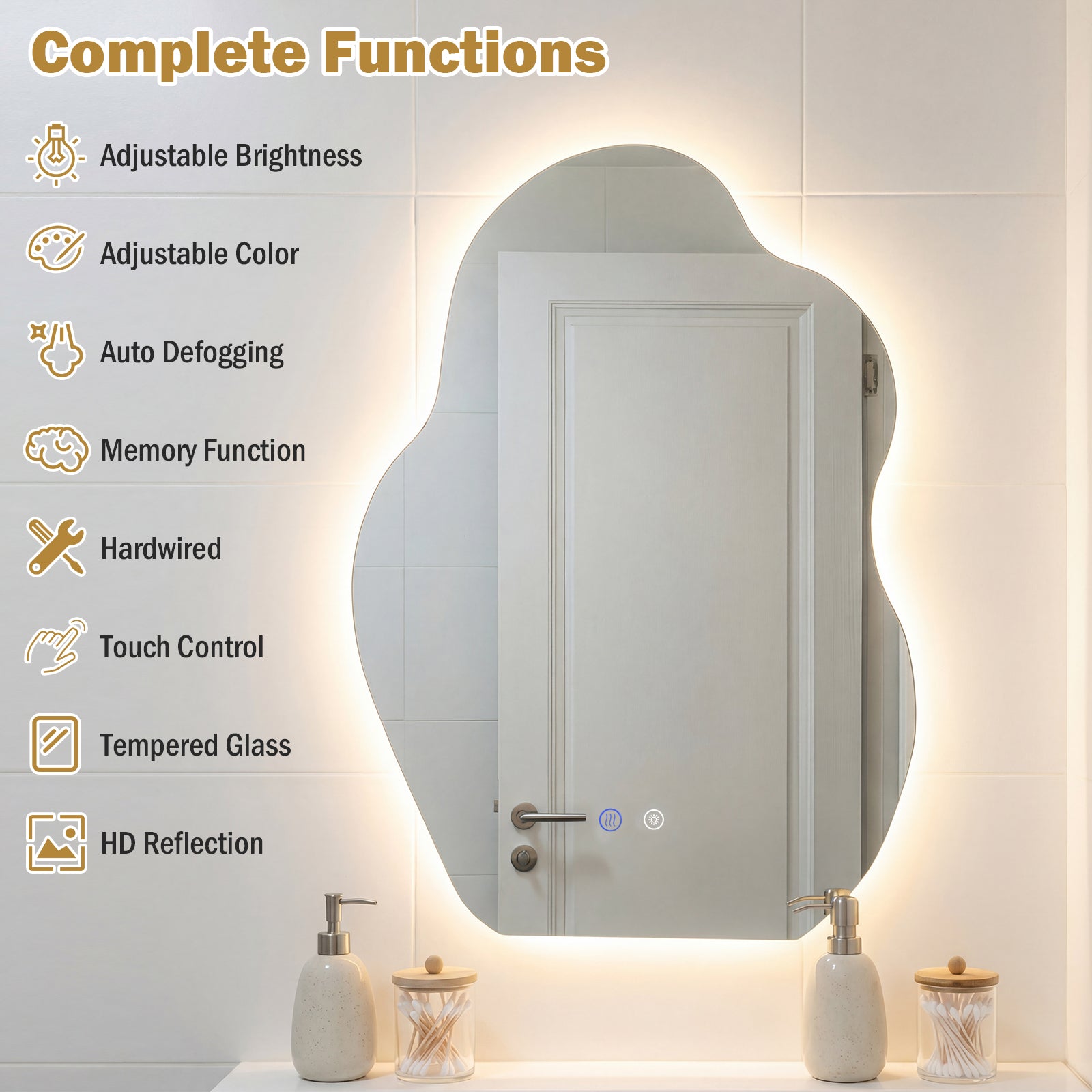 70 x 50 CM Irregular LED Bathroom Mirror with 3 Light Colors