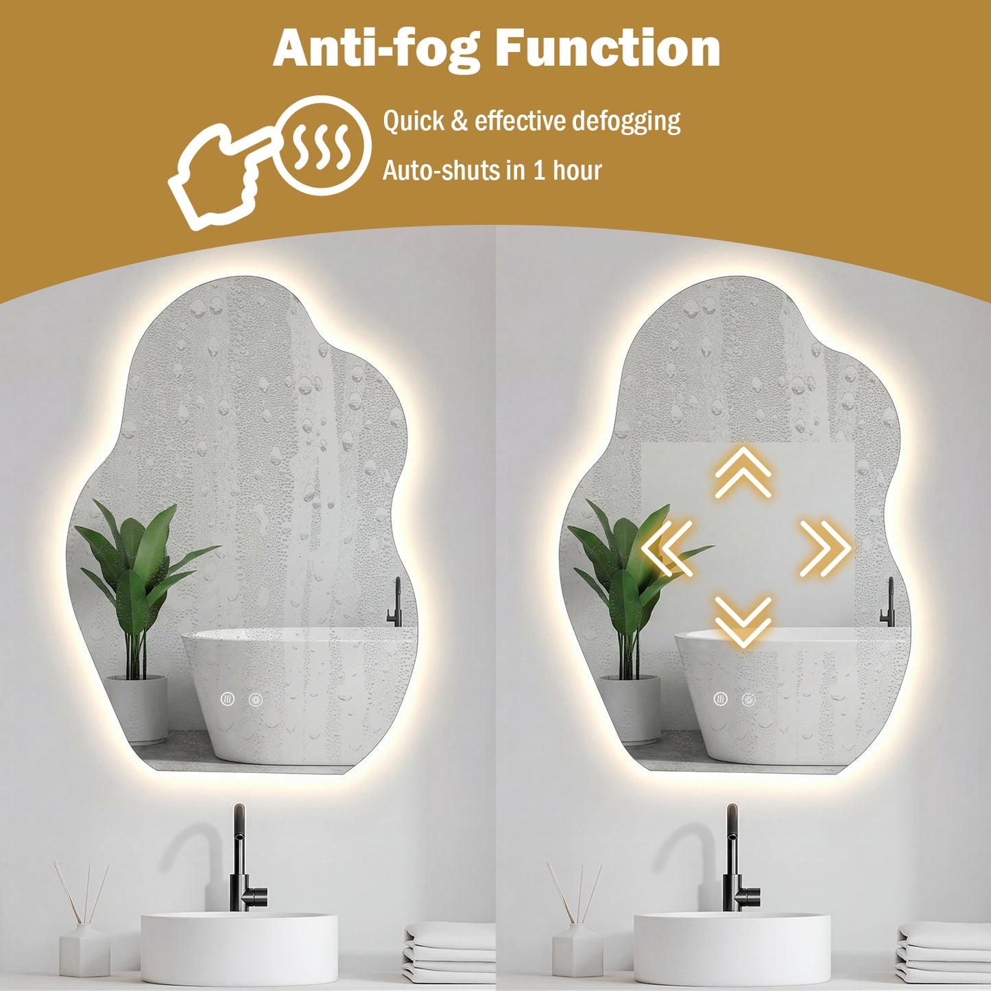 70 x 50 CM Irregular LED Bathroom Mirror with 3 Light Colors