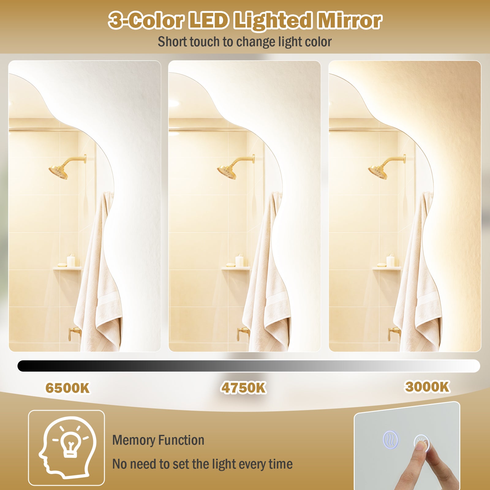 70 x 50 CM Irregular LED Bathroom Mirror with 3 Light Colors