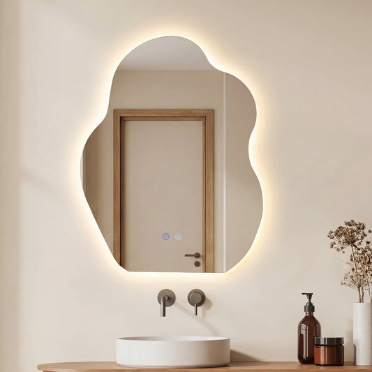 70 x 50 CM Irregular LED Bathroom Mirror with 3 Light Colors