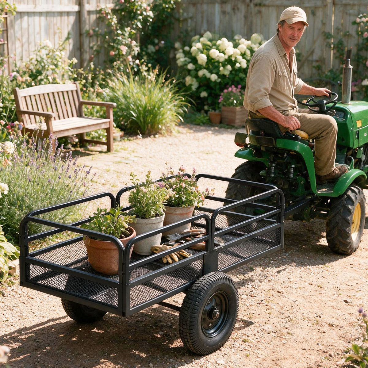 700 KG Capacity 0.5 m³ Heavy Duty Metal Dump Cart Trailer for ATV UTV Tractor-Black