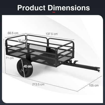 700 KG Capacity 0.5 m³ Heavy Duty Metal Dump Cart Trailer for ATV UTV Tractor-Black