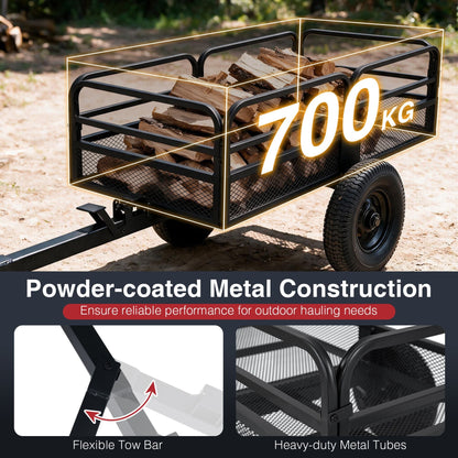 700 KG Capacity 0.5 m³ Heavy Duty Metal Dump Cart Trailer for ATV UTV Tractor-Black