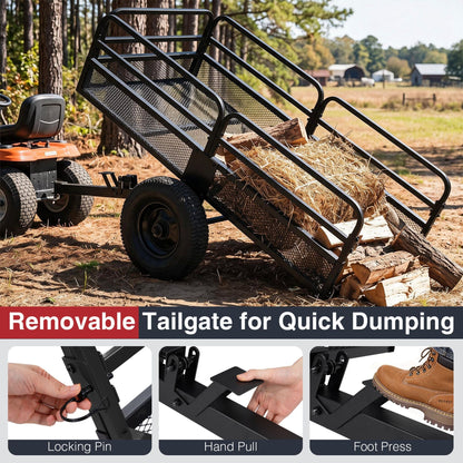 700 KG Capacity 0.5 m³ Heavy Duty Metal Dump Cart Trailer for ATV UTV Tractor-Black