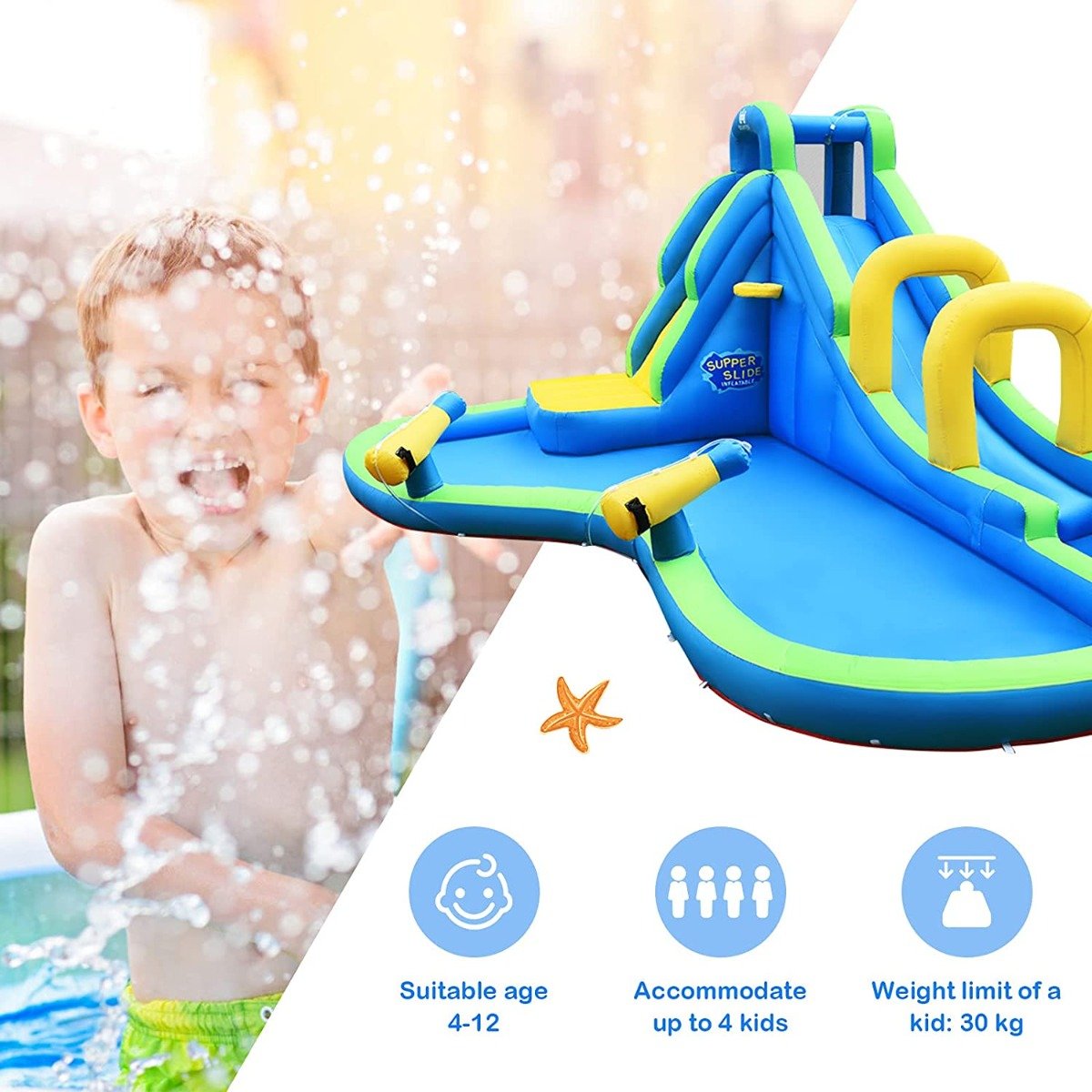 Inflatable Slide with Splash Pool and Water Cannons