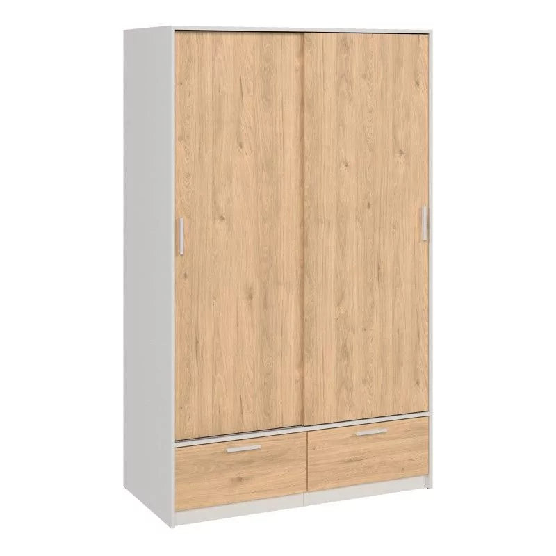 Line Wardrobe with 2 Doors + 2 Drawers in White and Concrete