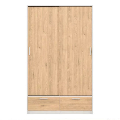 Line Wardrobe with 2 Doors + 2 Drawers in White and Jackson Hickory Oak