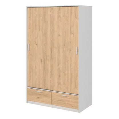 Line Wardrobe with 2 Doors + 2 Drawers in White and Jackson Hickory Oak