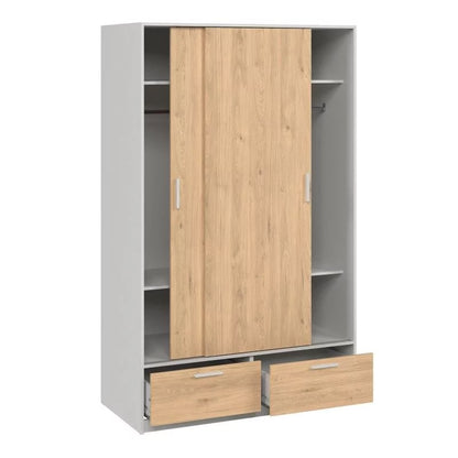 Line Wardrobe with 2 Doors + 2 Drawers in White and Concrete