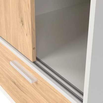 Line Wardrobe with 2 Doors + 2 Drawers in White and Jackson Hickory Oak