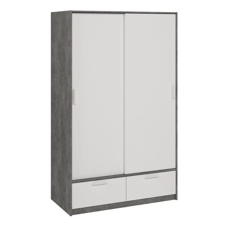 Line Wardrobe with 2 Doors + 2 Drawers in Grey and Concrete