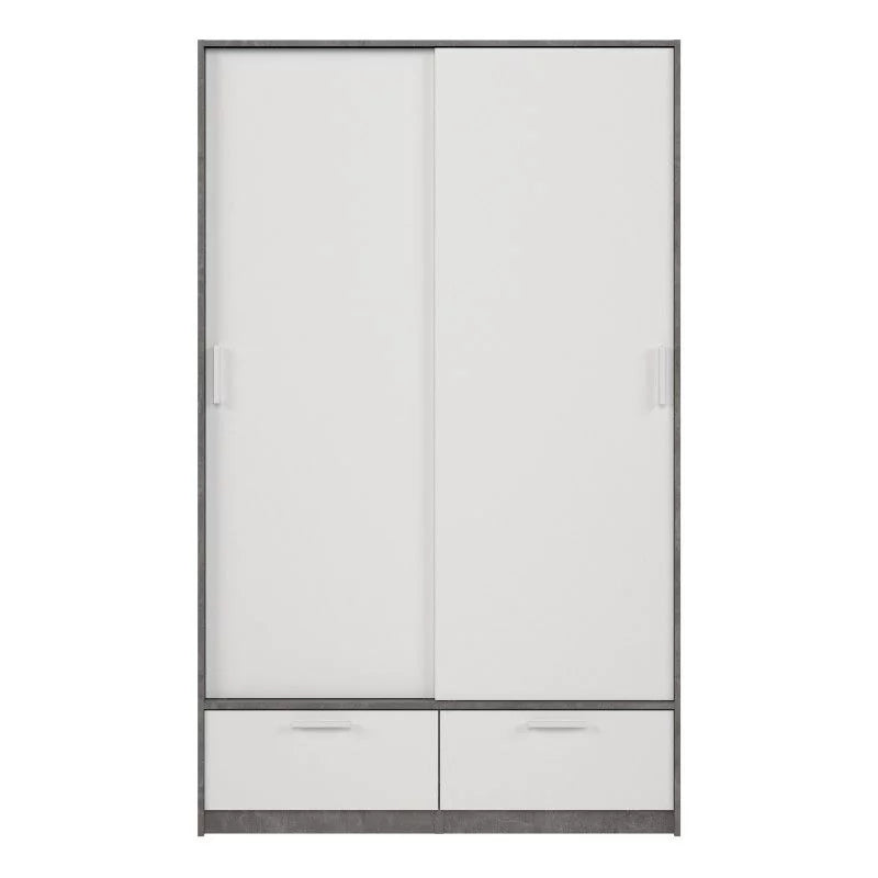 Line Wardrobe with 2 Doors + 2 Drawers in Grey and Concrete