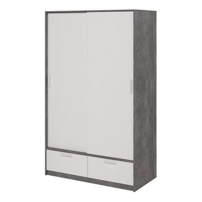 Line Wardrobe with 2 Doors + 2 Drawers in Grey and Concrete