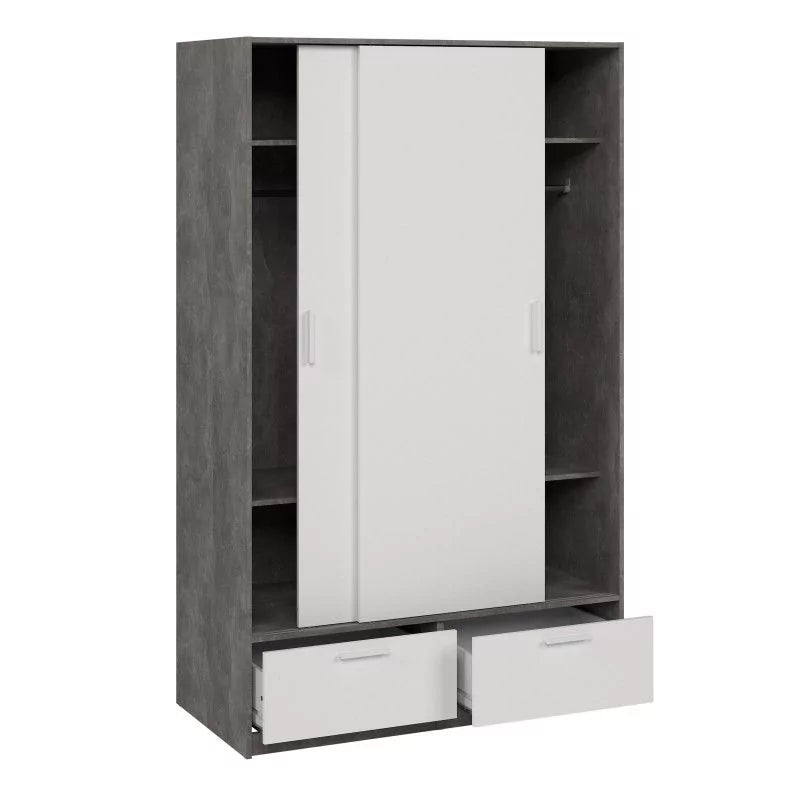 Line Wardrobe with 2 Doors + 2 Drawers in Grey and Concrete