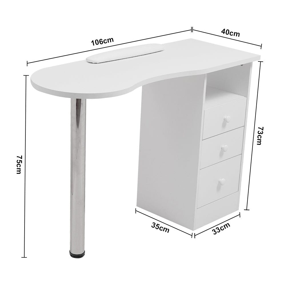 106cm White 3 Drawers Manicure Table with Metal Leg